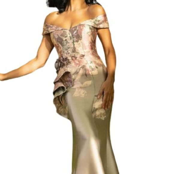 NWT Terani Couture 242M3381 Mikado Mother of the Bride Dress Taupe Rose Size 6